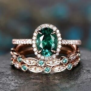 3 Piece Green Zircon Ring Set